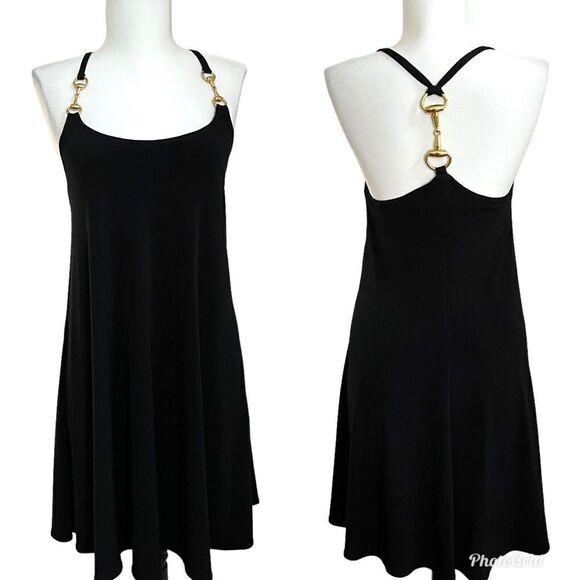 Boston Proper Chain Mini Dress 2 Black Babydoll Whimsigoth Grunge Punk Slinky - Picture 1 of 14